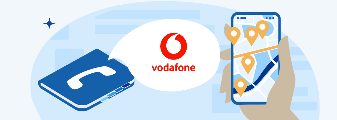 Dibujo de cabecera que representa las tiendas de Vodafone en Palencia