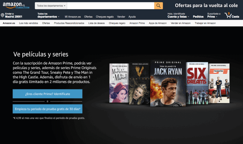 Interfaz Amazon Prime Amazon Prime