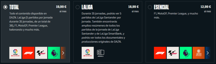 Tabla de precios de DAZN Tabla de precios de DAZN
