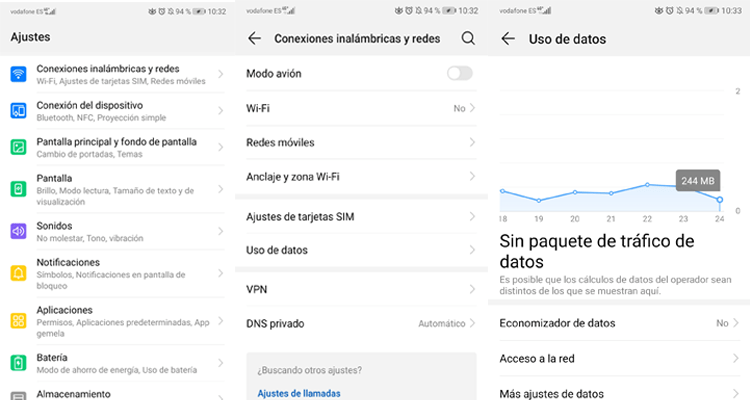 Cómo activar Itinerancia de datos en Android Captura de pantalla de pantalla del proceso de activación de la itinerancia de datos en Android