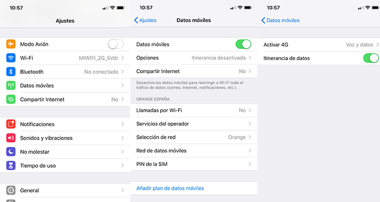 Cómo activar Itinerancia de datos en iPhone Captura de pantalla de pantalla del proceso de activación de la itinerancia de datos en iPhone