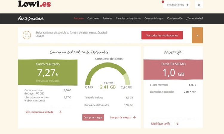 Área de clientes de Lowi: Consulta tu factura