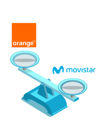 Balanza comparando el logo de Orange y el de Movistar
