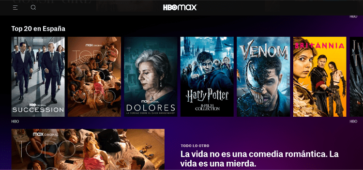 Pantalla HBO Max Pantalla HBO Max