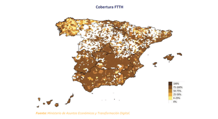 Mapa de cobertura de fibra en España Mapa de cobertura de fibra en España