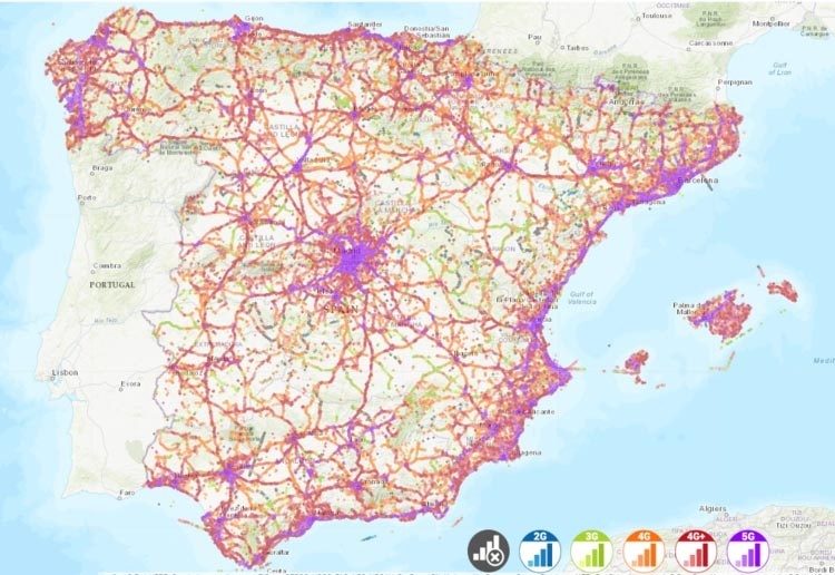 Mapa de cobertura móvil de Movistar en España Mapa de cobertura móvil de Movistar en España