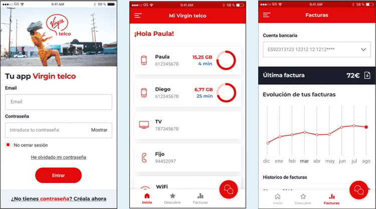 Visualización de facturas en la app de Virgin telco. Visualización de facturas en la app de Virgin telco.